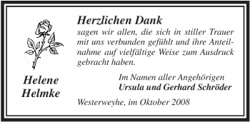 Traueranzeige von Helene Helmke von ALLGEMEINE ZEITUNG UELZEN