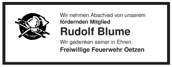 Traueranzeige von Rudolf Blume von ALLGEMEINE ZEITUNG UELZEN