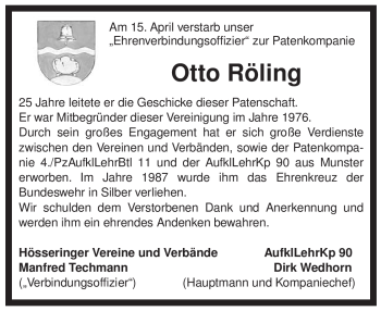 Traueranzeige von Otto Röling von ALLGEMEINE ZEITUNG UELZEN