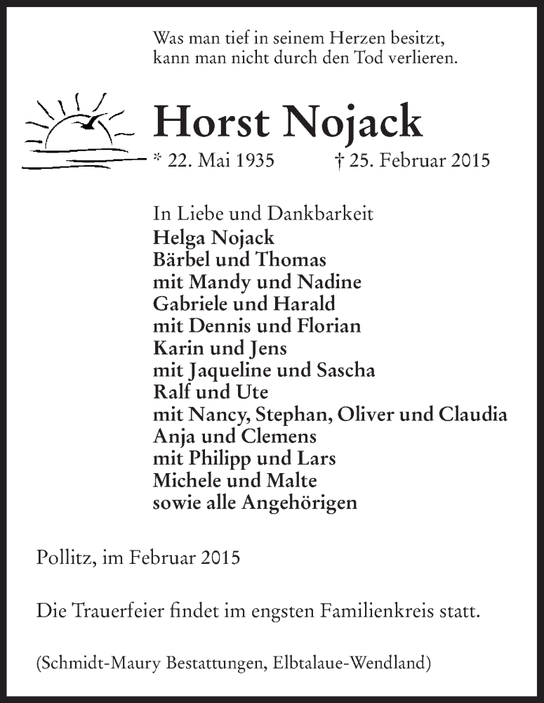  Traueranzeige für Horst Nojack vom 03.03.2015 aus Uelzen