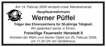 Traueranzeige von Werner Püffel von ALLGEMEINE ZEITUNG UELZEN