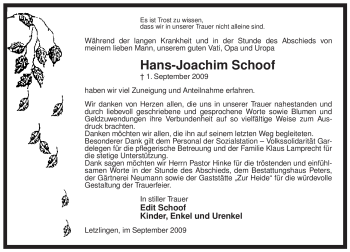 Traueranzeige von Hans-Joachim Schoof von ALLGEMEINE ZEITUNG UELZEN