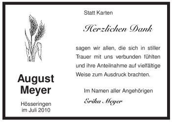 Traueranzeige von August Meyer von ALLGEMEINE ZEITUNG UELZEN