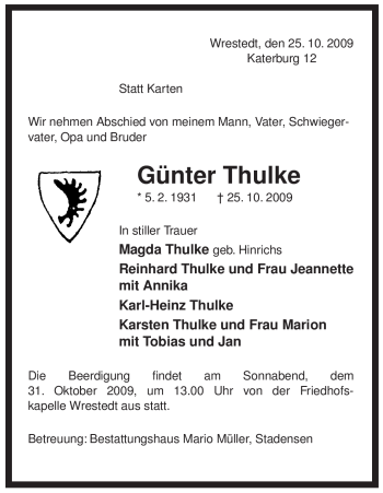 Traueranzeige von Günter Thulke von ALLGEMEINE ZEITUNG UELZEN