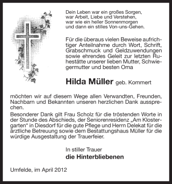 Traueranzeige von Hilda Müller von ALLGEMEINE ZEITUNG UELZEN