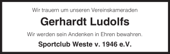 Traueranzeige von Gerhardt Ludolfs von ALLGEMEINE ZEITUNG UELZEN