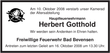 Traueranzeige von Herbert Gotthold von ALLGEMEINE ZEITUNG UELZEN