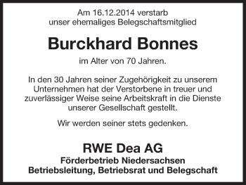 Traueranzeige von Burckhard Bonnes von Uelzen