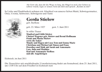 Traueranzeige von Gerda Stielow von ALLGEMEINE ZEITUNG UELZEN