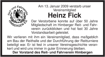Traueranzeige von Heinz Fick von ALLGEMEINE ZEITUNG UELZEN