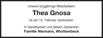 Traueranzeige von Thea Gnosa von Uelzen