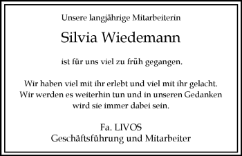 Traueranzeige von Silvia Wiedemann von ALLGEMEINE ZEITUNG UELZEN