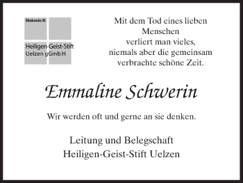 Traueranzeige von Emmaline Schwerin von Uelzen