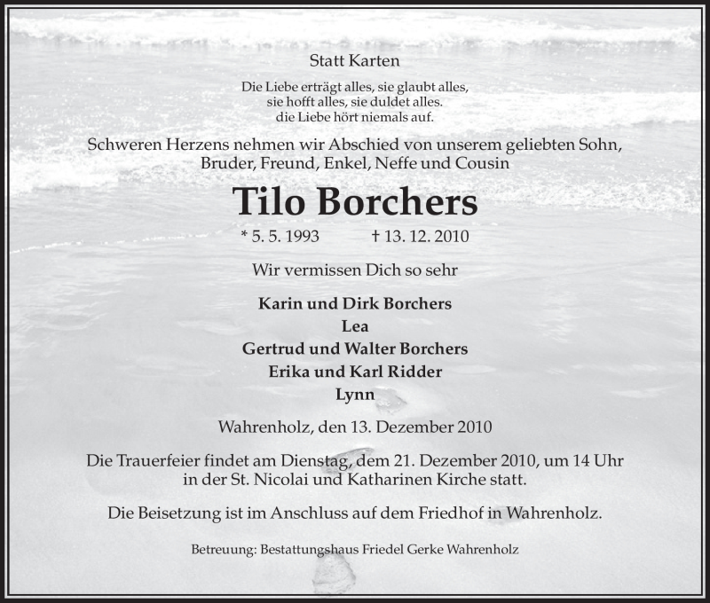  Traueranzeige für Tilo Borchers vom 18.12.2010 aus ALLGEMEINE ZEITUNG UELZEN