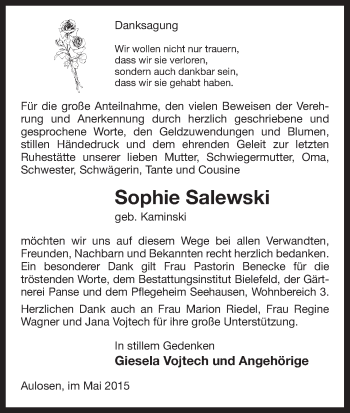 Traueranzeige von Sophie Salewski von Uelzen