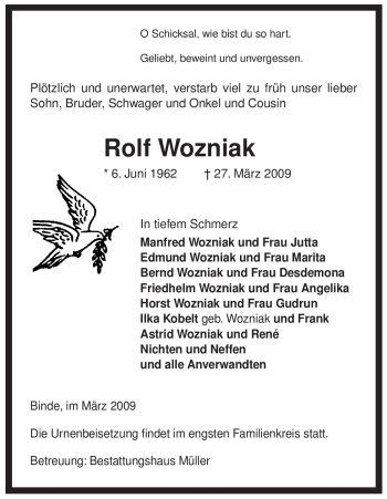 Traueranzeige von Rolf Wozniak von ALLGEMEINE ZEITUNG UELZEN