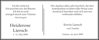 Traueranzeige von Heiderose Liersch von ALLGEMEINE ZEITUNG UELZEN
