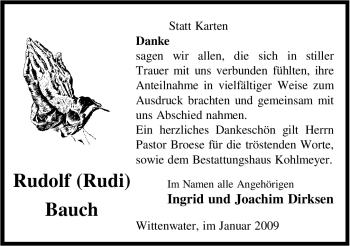 Traueranzeige von Rudolf Bauch von ALLGEMEINE ZEITUNG UELZEN