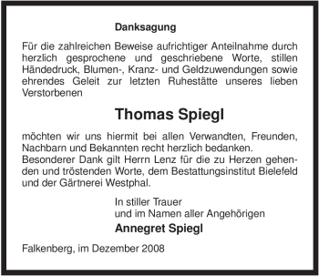 Traueranzeige von Thomas Spiegl von ALLGEMEINE ZEITUNG UELZEN