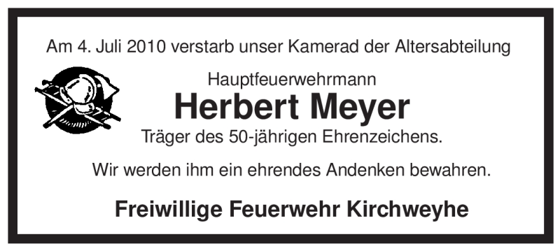  Traueranzeige für Herbert Meyer vom 13.07.2010 aus ALLGEMEINE ZEITUNG UELZEN