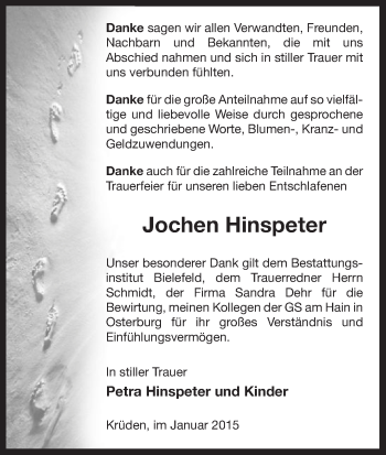 Traueranzeige von Jochen Hinspeter von Uelzen