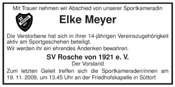 Traueranzeige von Elke Meyer von ALLGEMEINE ZEITUNG UELZEN