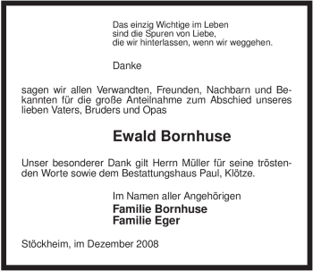 Traueranzeige von Ewald Bornhuse von ALLGEMEINE ZEITUNG UELZEN