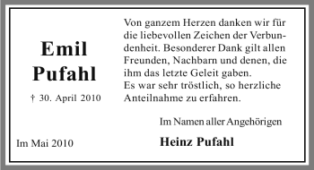 Traueranzeige von Emil Pufahl von ALLGEMEINE ZEITUNG UELZEN
