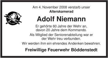 Traueranzeige von Adolf Niemann von ALLGEMEINE ZEITUNG UELZEN