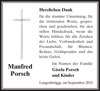 Traueranzeige von Manfred Porsch von ALLGEMEINE ZEITUNG UELZEN