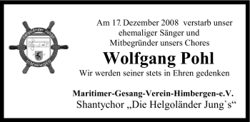 Traueranzeige von Wolfgang Pohl von ALLGEMEINE ZEITUNG UELZEN