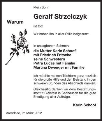 Traueranzeige von Geralf Strzelczyk von ALLGEMEINE ZEITUNG UELZEN