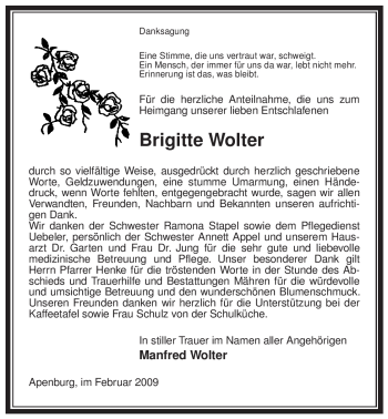 Traueranzeige von Brigitte Wolter von ALLGEMEINE ZEITUNG UELZEN