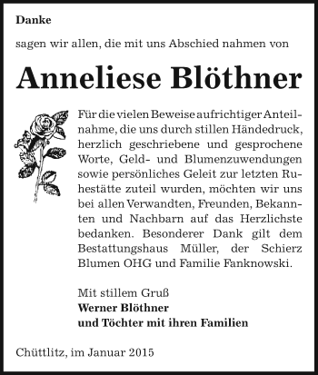 Traueranzeige von Anneliese Blöthner von Uelzen