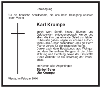 Traueranzeige von Karl Krumpe von ALLGEMEINE ZEITUNG UELZEN