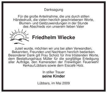 Traueranzeige von Friedhelm Wiecke von ALLGEMEINE ZEITUNG UELZEN