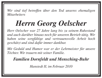 Traueranzeige von Georg Oelscher von ALLGEMEINE ZEITUNG UELZEN