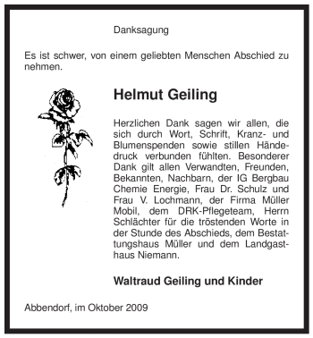 Traueranzeige von Helmut Geiling von ALLGEMEINE ZEITUNG UELZEN