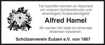 Traueranzeige von Alfred Hamel von ALLGEMEINE ZEITUNG UELZEN