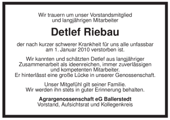 Traueranzeige von Detlef Riebau von ALLGEMEINE ZEITUNG UELZEN