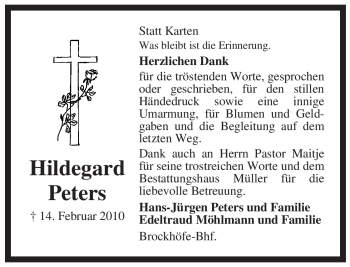 Traueranzeige von Hildegard Peters von ALLGEMEINE ZEITUNG UELZEN