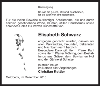 Traueranzeige von Elisabeth Schwarz von ALLGEMEINE ZEITUNG UELZEN