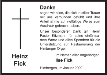 Traueranzeige von Heinz Fick von ALLGEMEINE ZEITUNG UELZEN