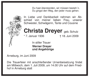 Traueranzeige von Christa Dreyer von ALLGEMEINE ZEITUNG UELZEN