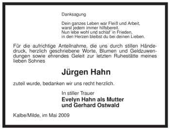 Traueranzeige von Jürgen Hahn von ALLGEMEINE ZEITUNG UELZEN