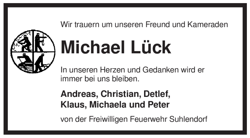  Traueranzeige für Michael Lück vom 16.07.2009 aus ALLGEMEINE ZEITUNG UELZEN