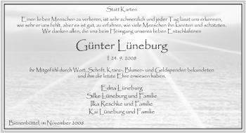 Traueranzeige von Günter Lüneburg von ALLGEMEINE ZEITUNG UELZEN