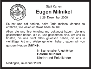 Traueranzeige von Eugen Milnikel von ALLGEMEINE ZEITUNG UELZEN