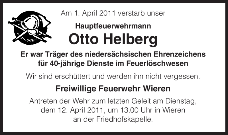  Traueranzeige für Otto Helberg vom 06.04.2011 aus ALLGEMEINE ZEITUNG UELZEN