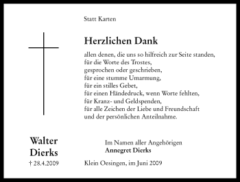 Traueranzeige von Walter Dierks von ALLGEMEINE ZEITUNG UELZEN